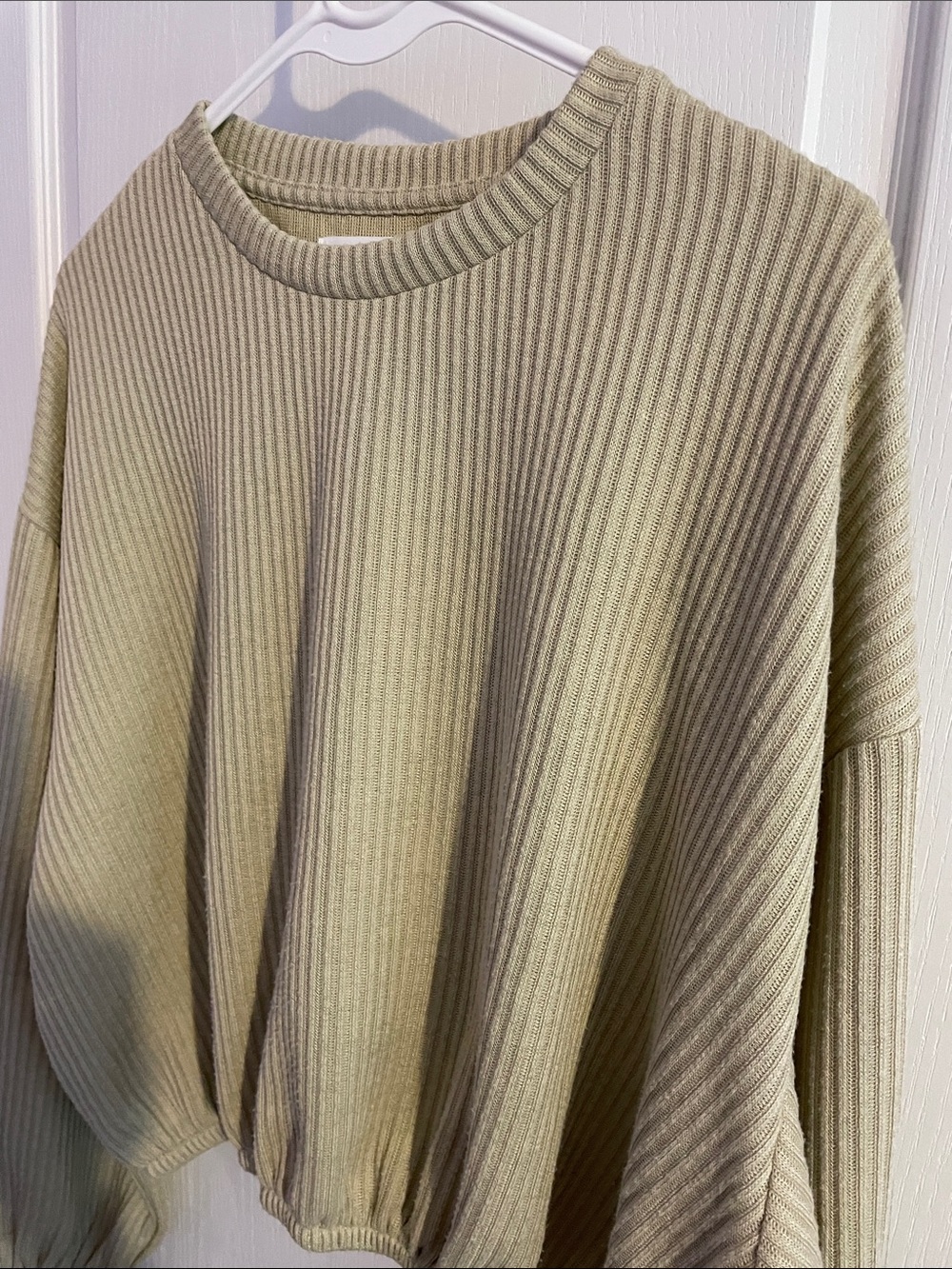 OAK + FORT Ribbed Crewneck Beige Top - Size Large - Picture 2 of 7